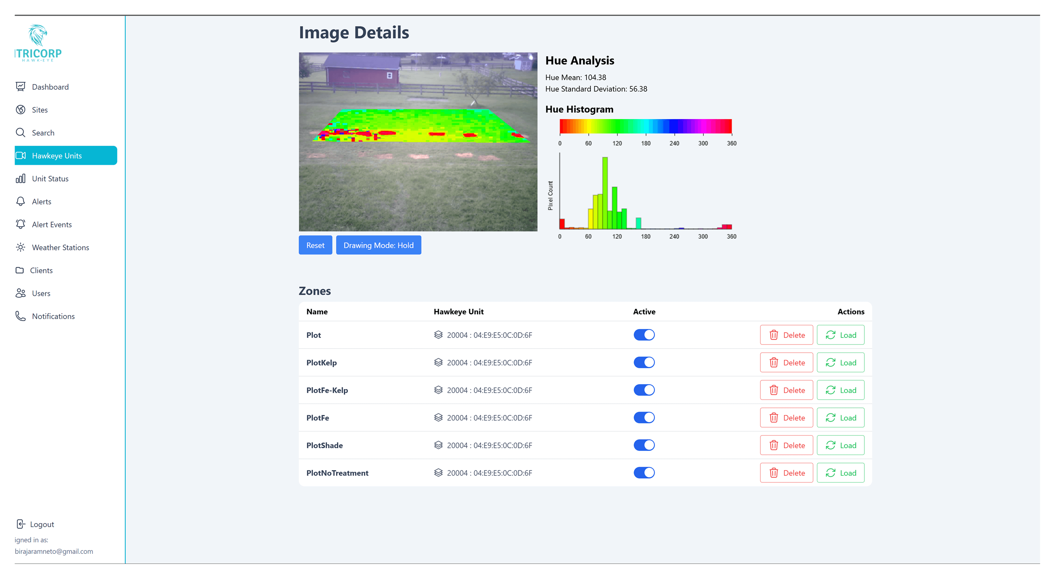 Hawk-Eye image details and hue analysis