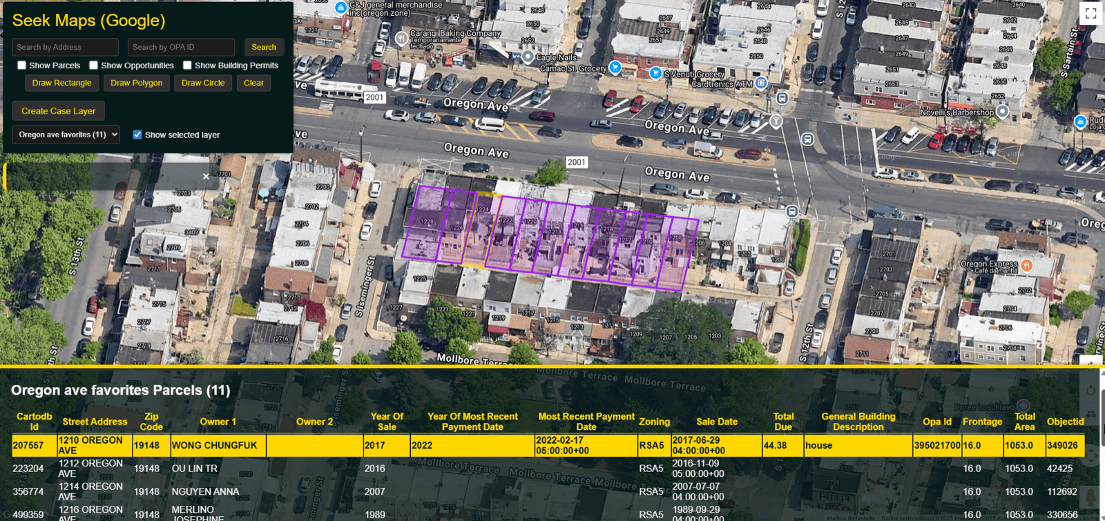 Seek Maps: a saved custom case layer of favourited parcels
