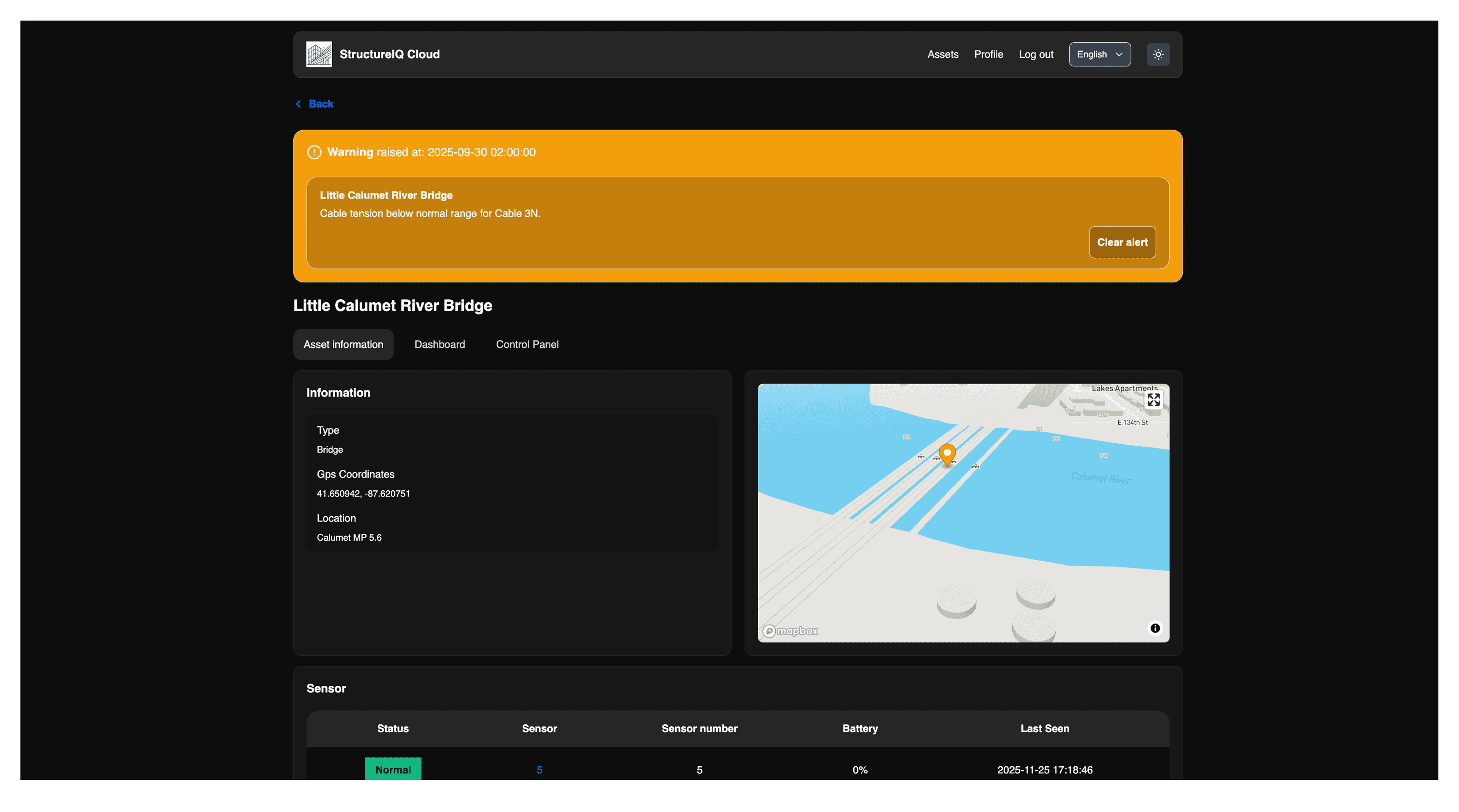 StructureIQ asset alert view with real-time reporting and map