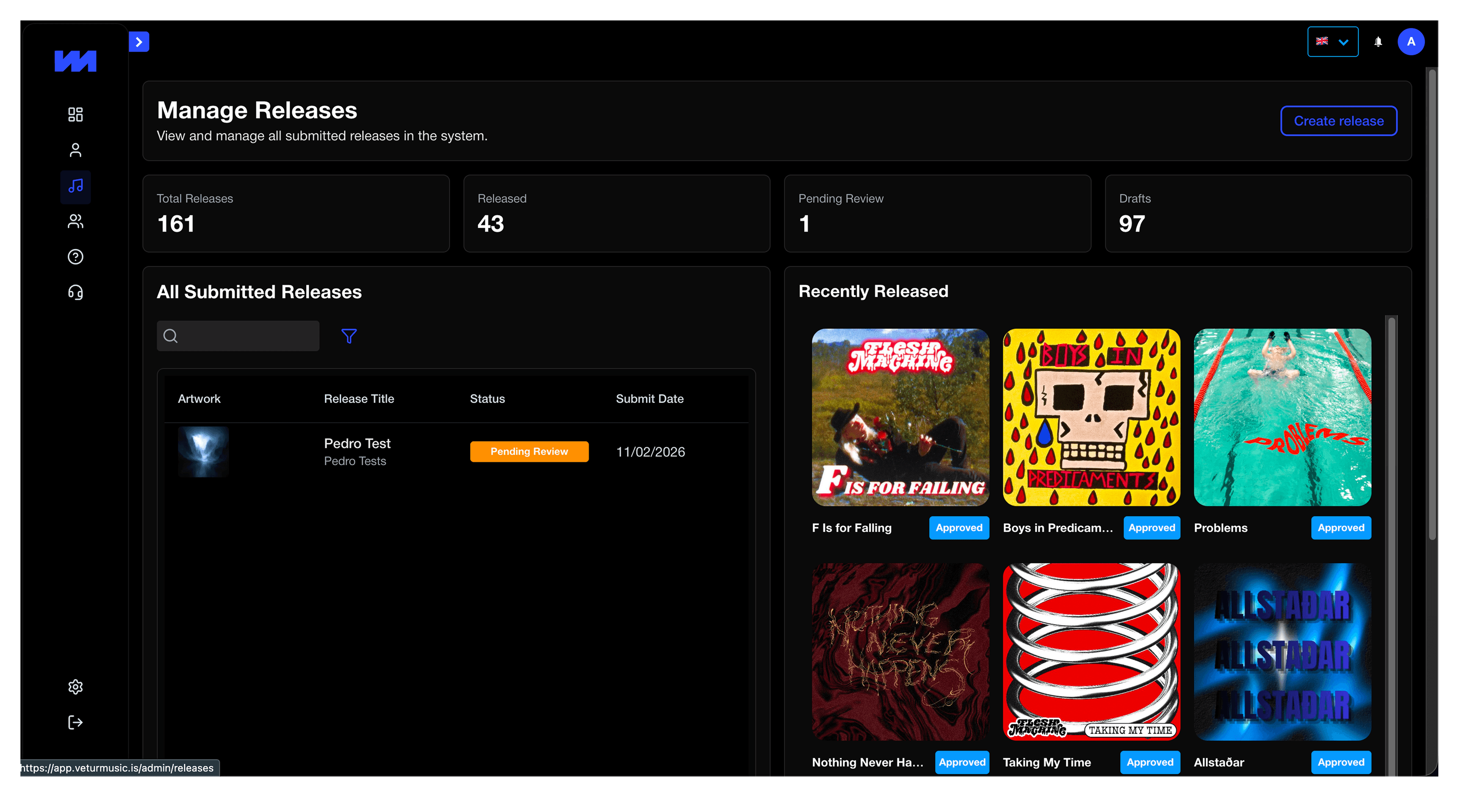 Vetur Music: manage releases with catalogue of album artwork